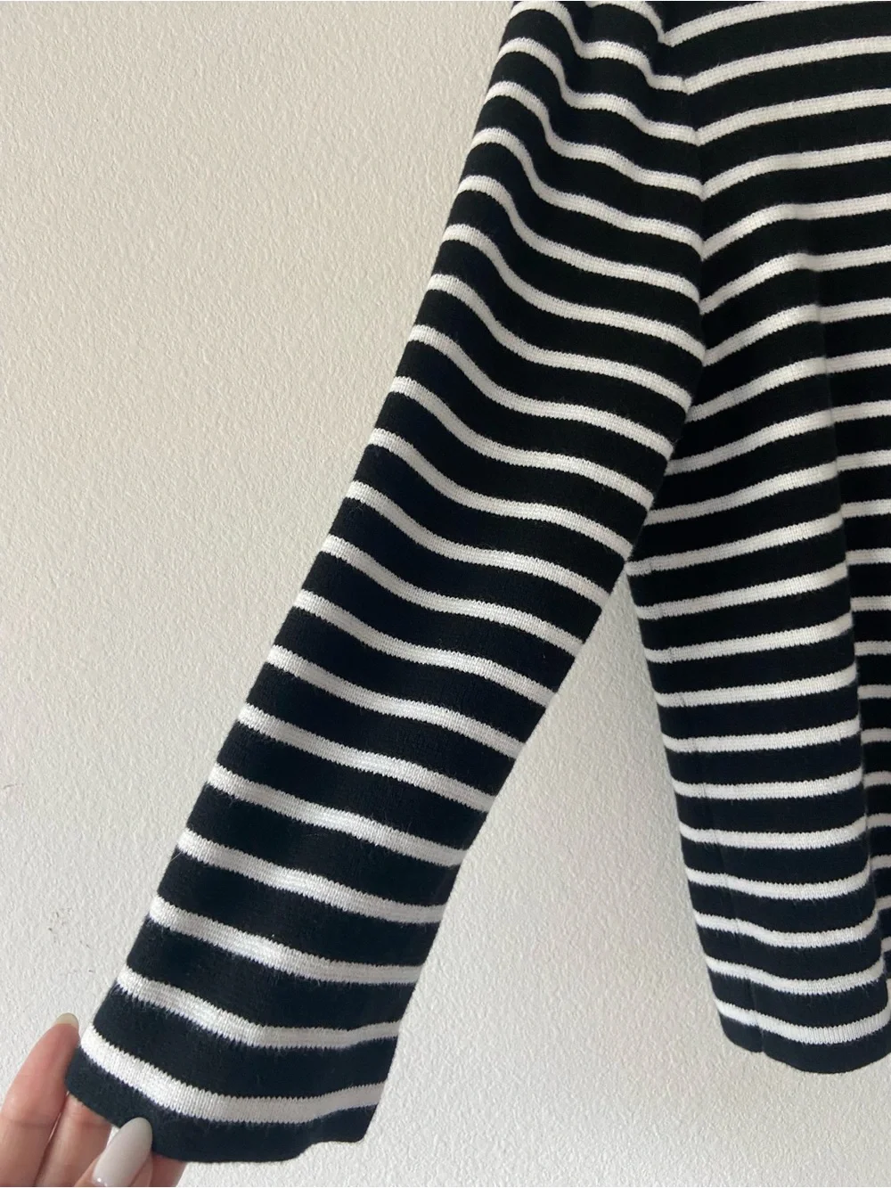 CHAPS Black White Striped Zip Front Cardigan Sweater Medium 100% Cotton
